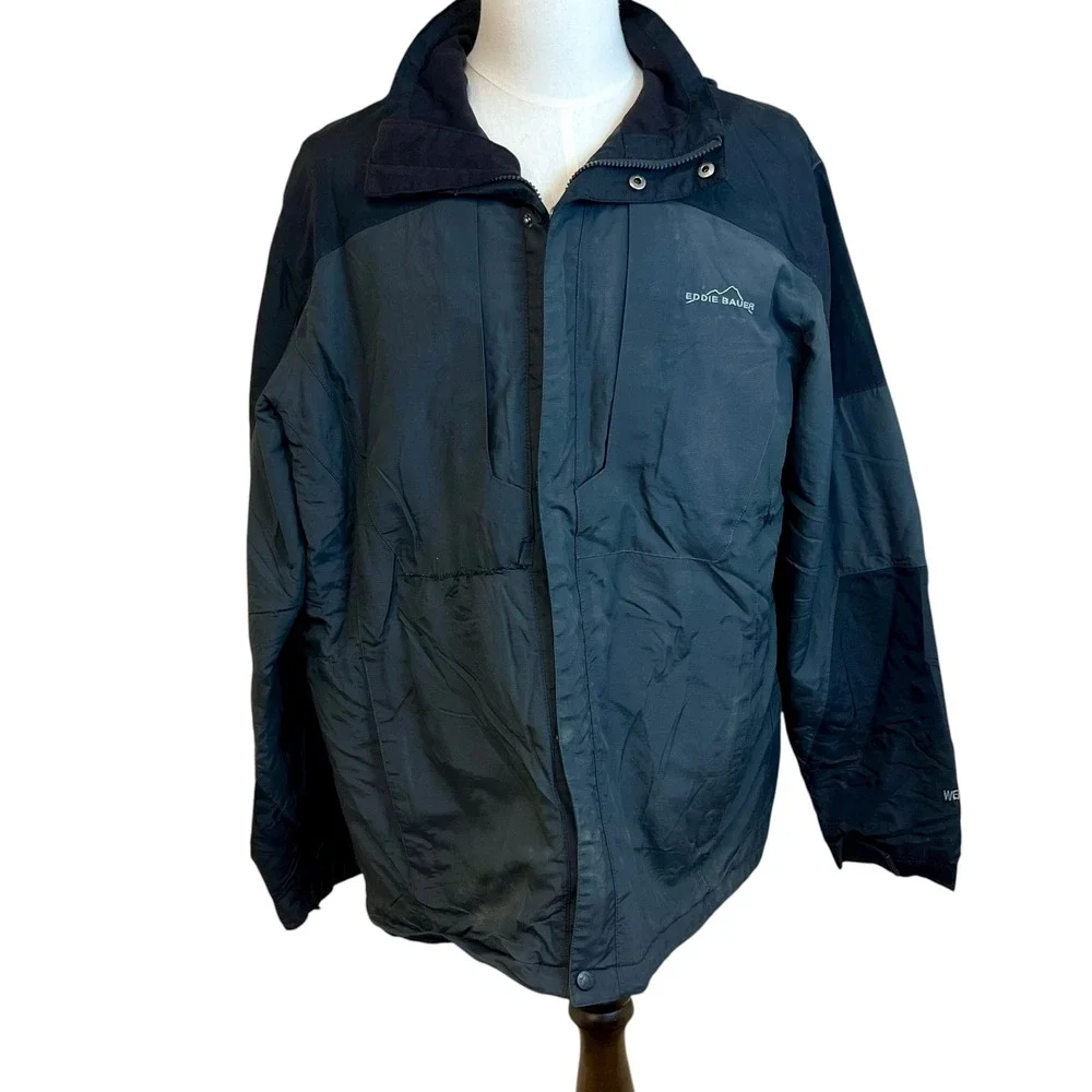 EDDIE BAUER Black Weather Edge Waterproof Breathable Jacket Hooded Size L Hiking